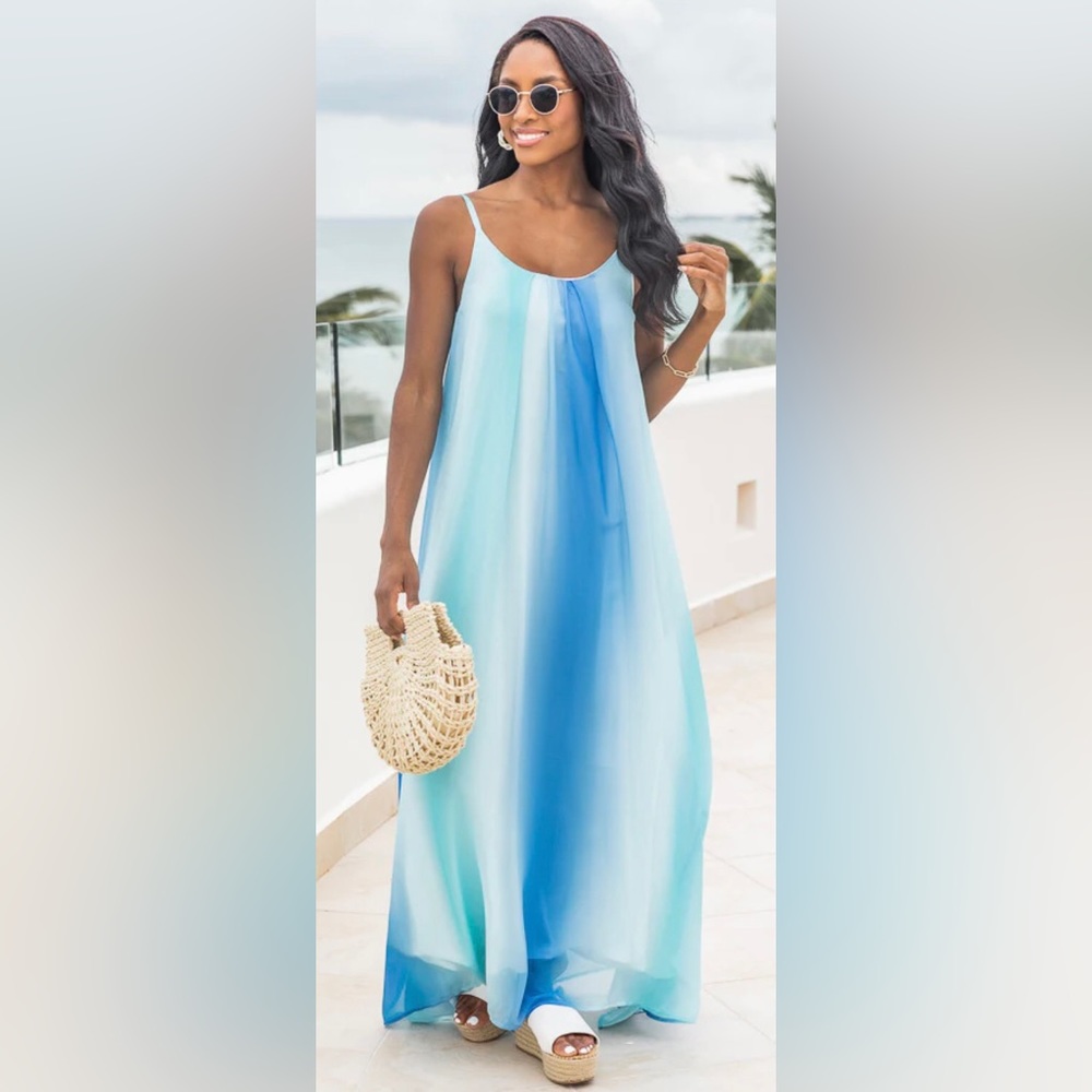 Pink Lily Oceans of Love Blue Ombré Maxi Dress